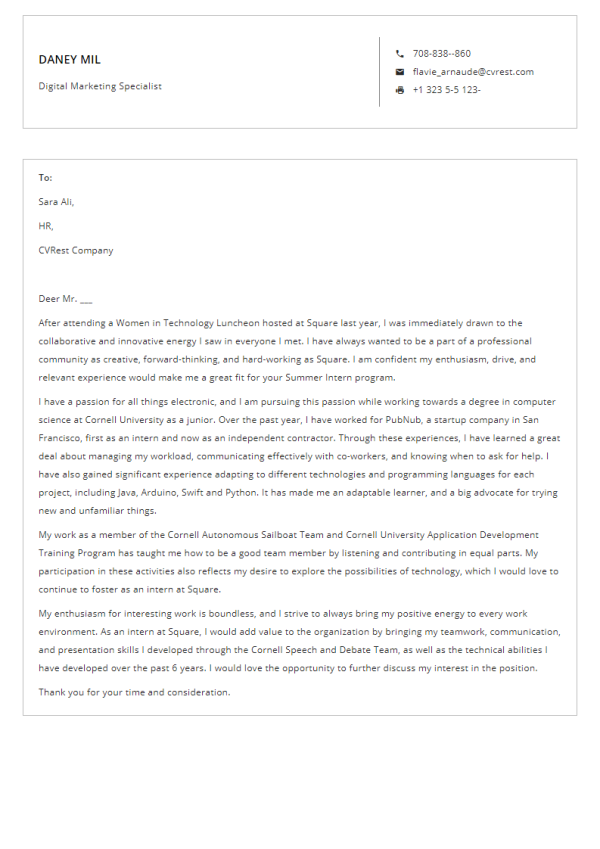 FreeProfessional Cover Letter Template 3