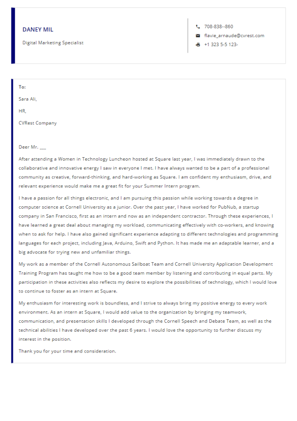 FreeProfessional Cover Letter Template 4