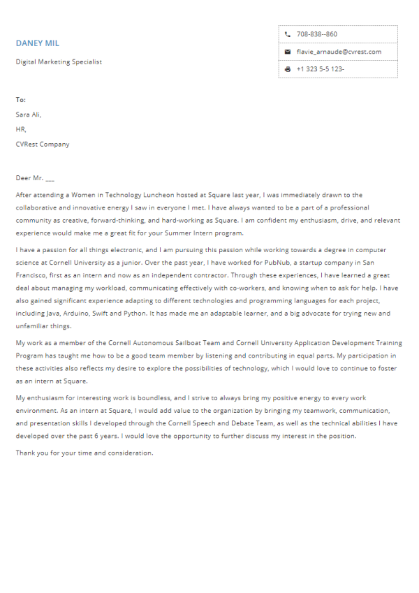 FreeProfessional Cover Letter Template 5