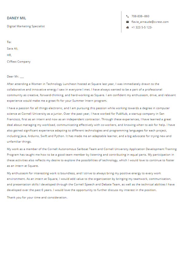 FreeProfessional Cover Letter Template 6