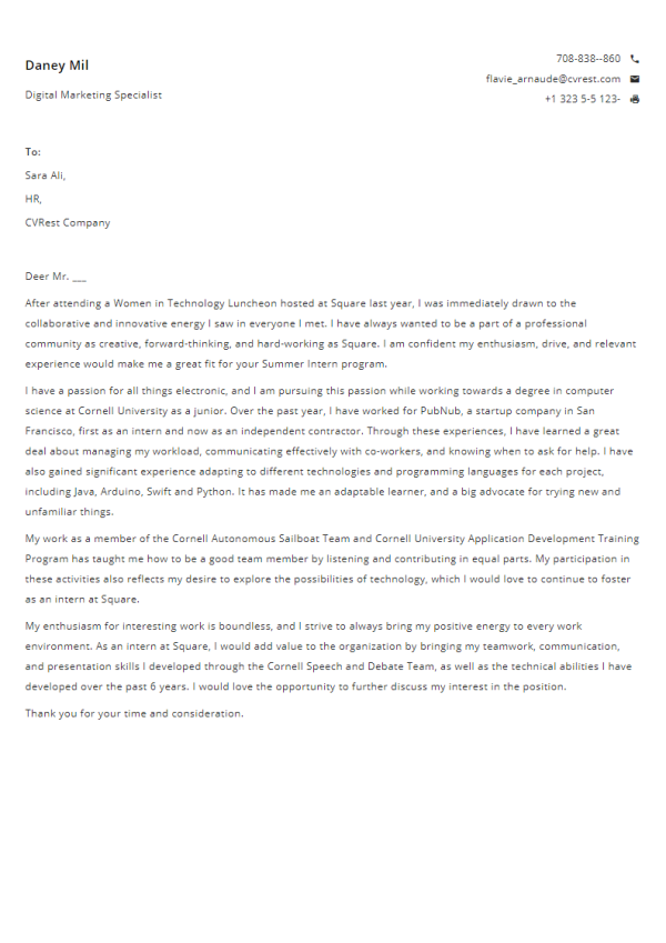 FreeProfessional Cover Letter Template 7
