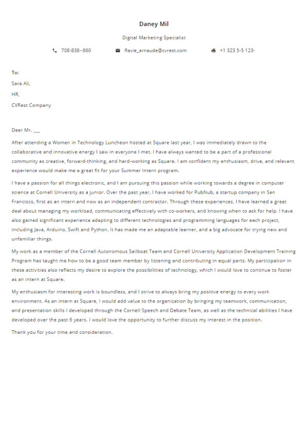 FreeProfessional Cover Letter Template 2