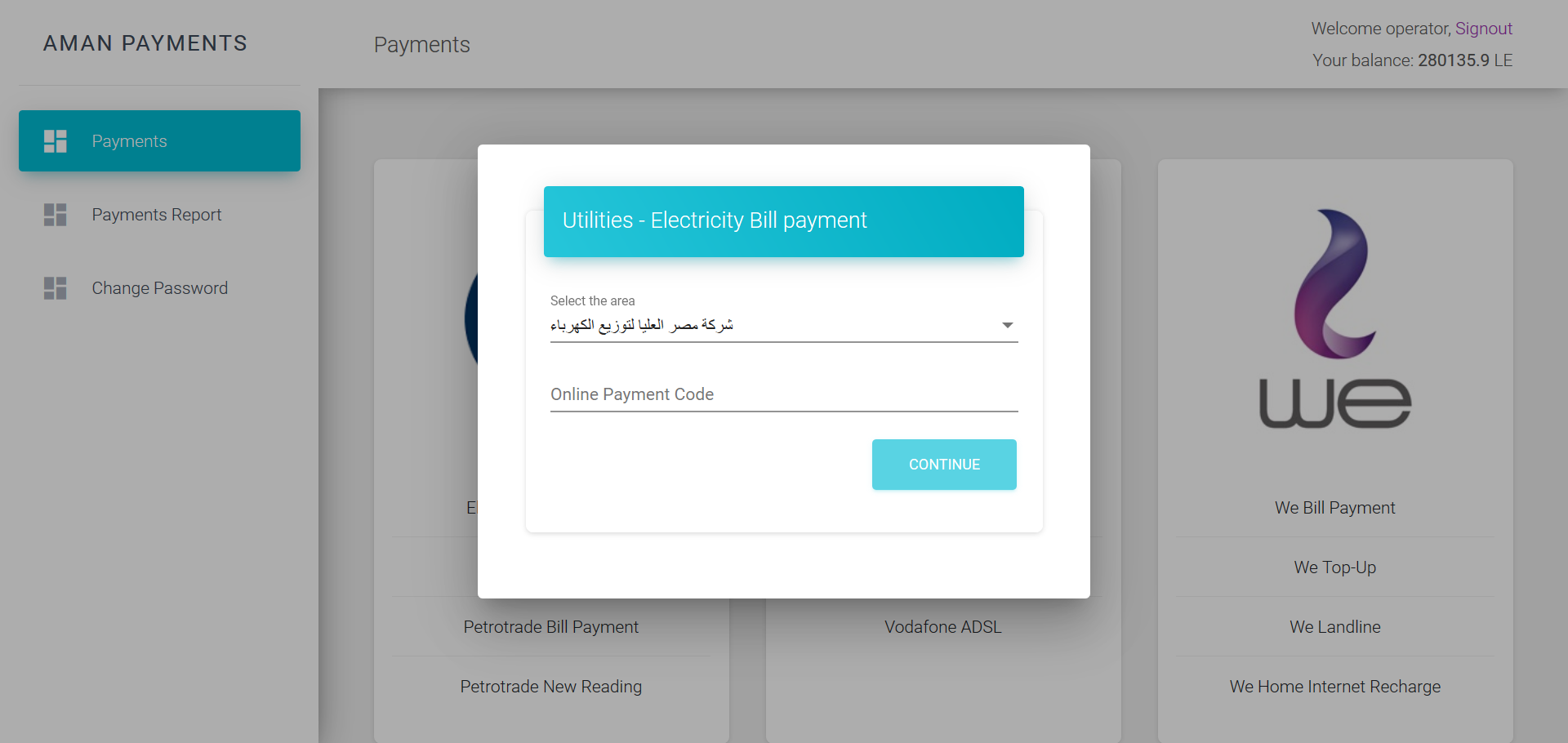 Aman Payments web application for Adidas Egypt