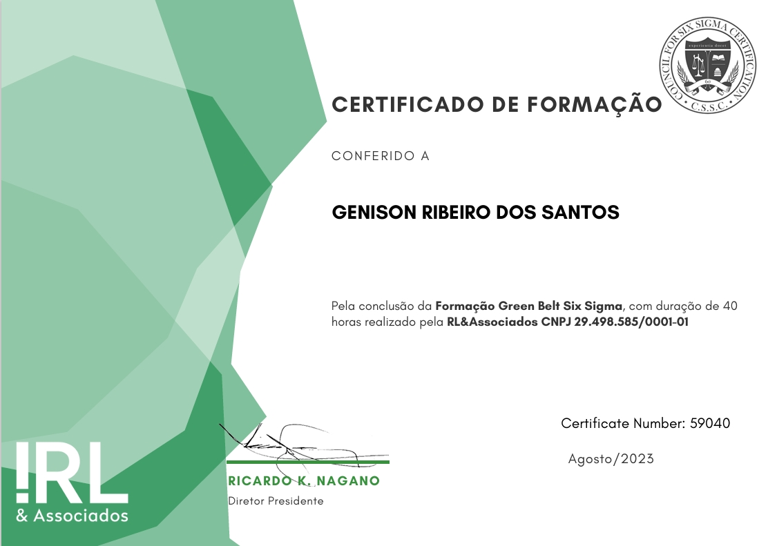 FORMAÇÃO GREEN BELT SIX SIGMA