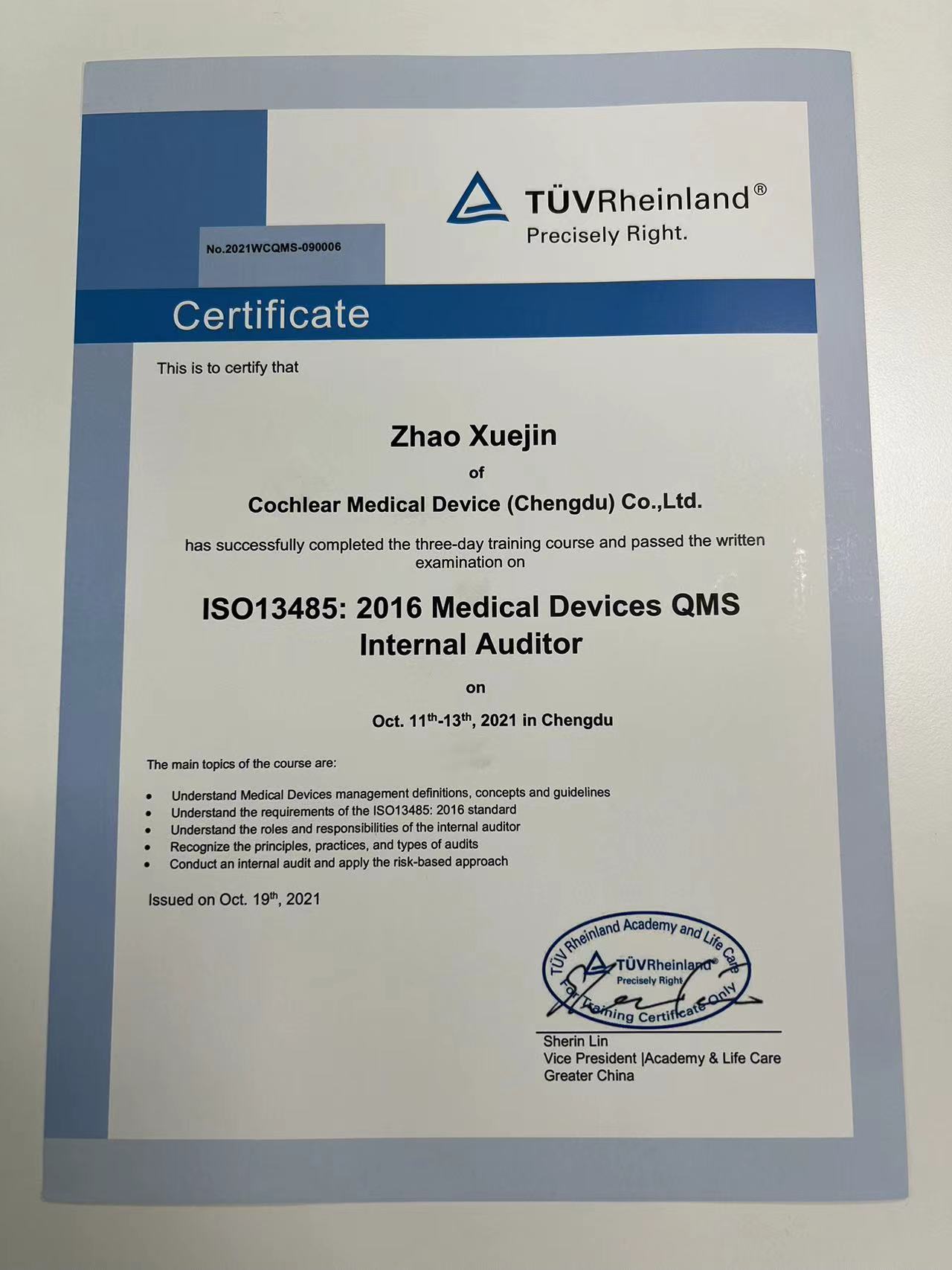 ISO13485 ：2016 Medical devices QMS Internal Auditor