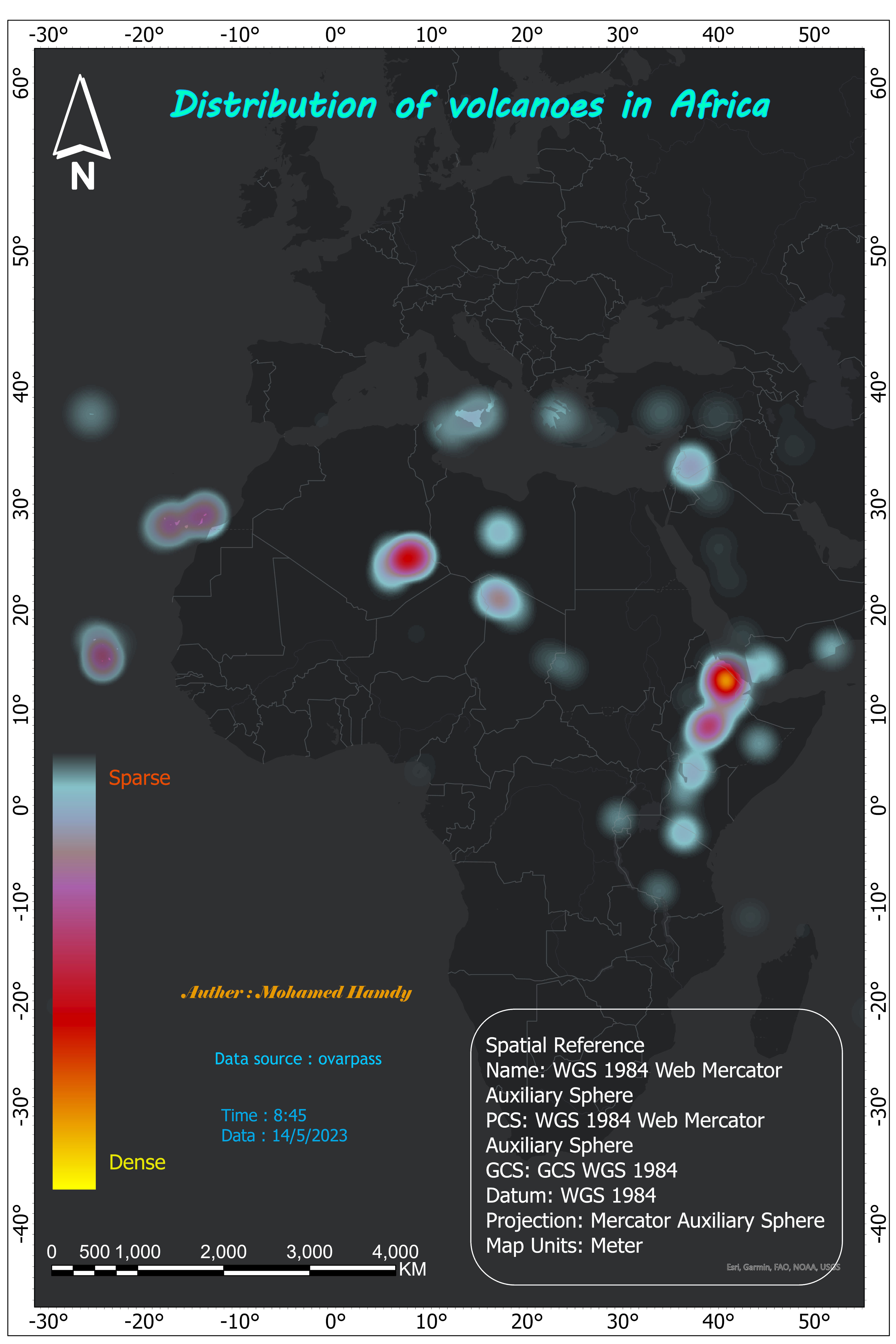 Distribution of volcanoes in Africa