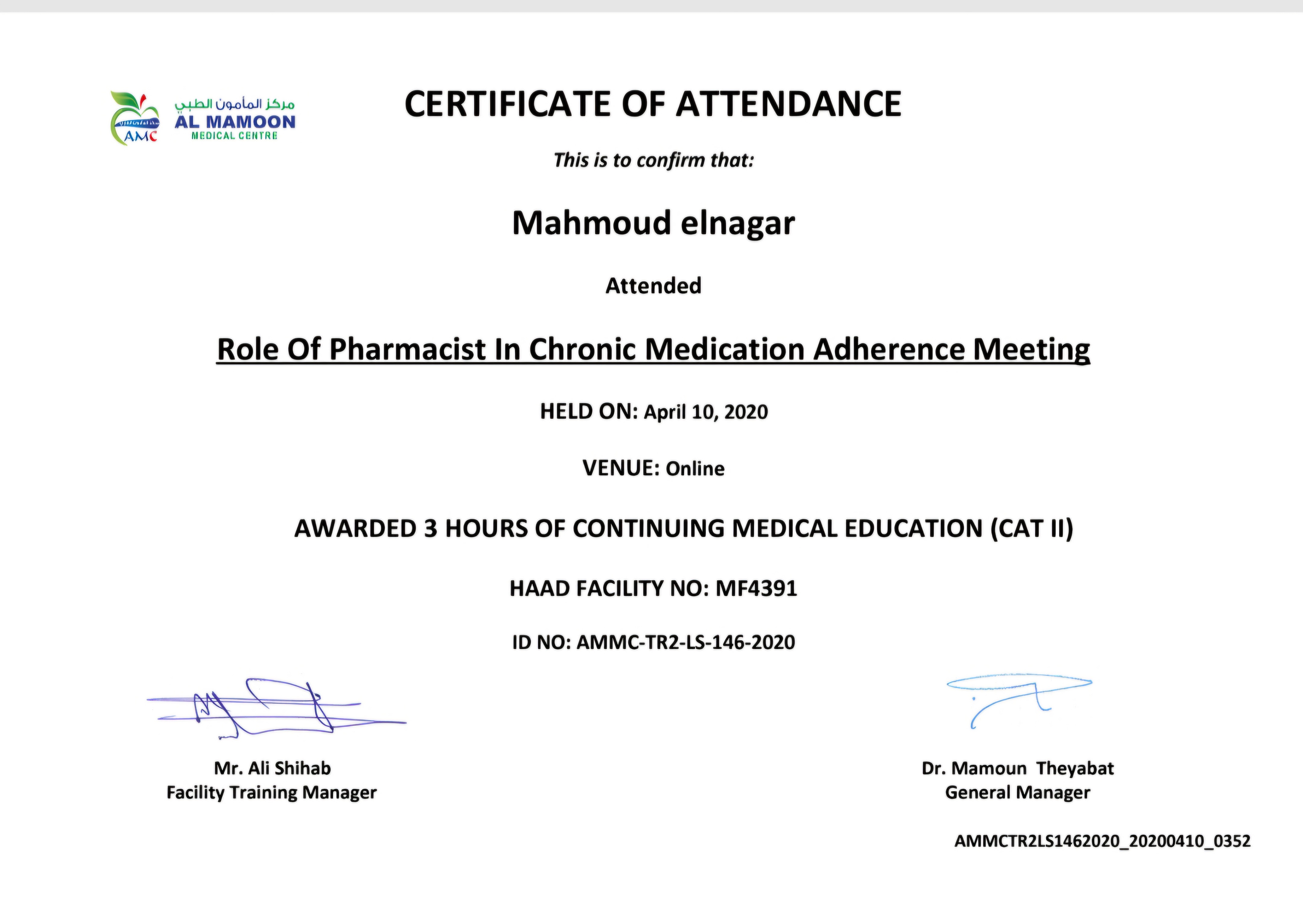 Role Of Pharmacist In Chronic Medication Adherence Meeting