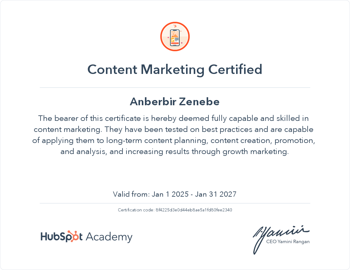 Content Marketing certificate