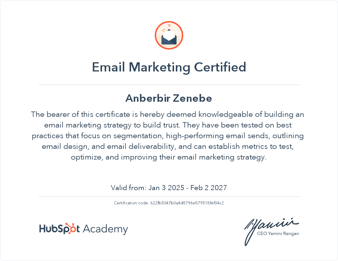 Email Marketing certificate