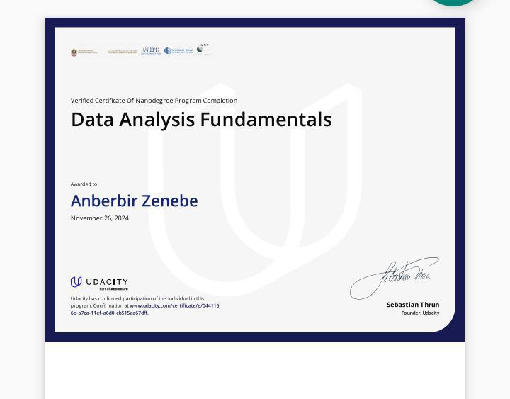 Data Analysis Fundamental certificate