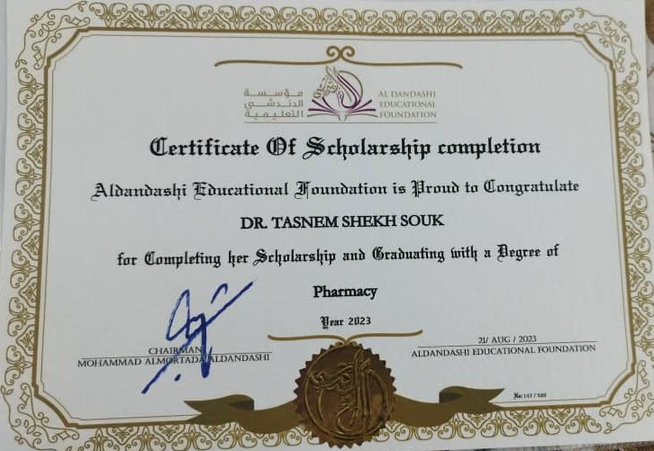 Certificate of Scholarship Completion