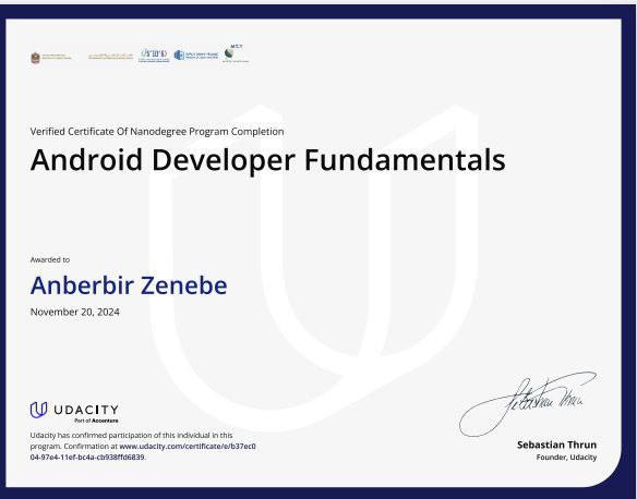 Android development fundamental certificate