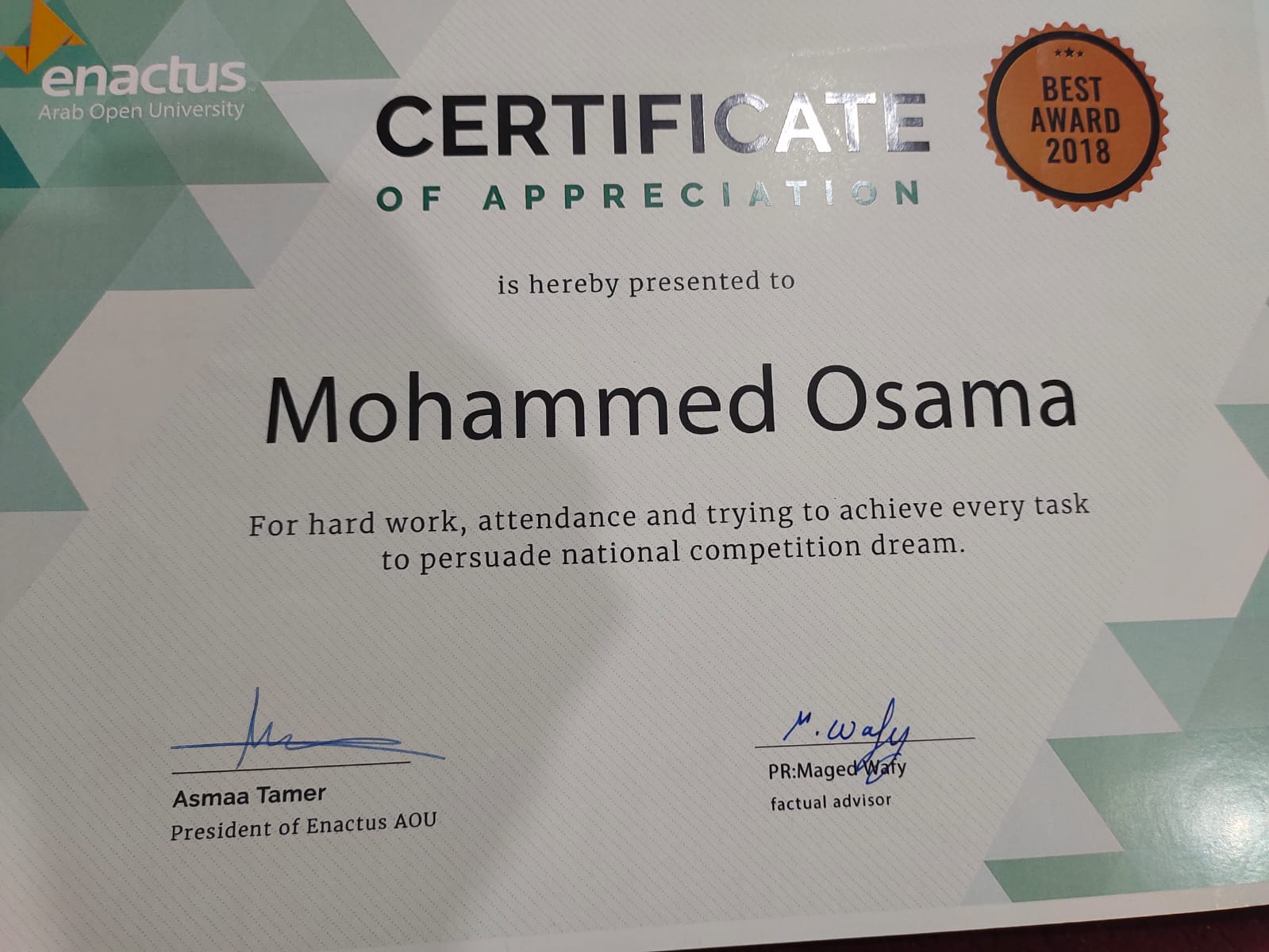 Certification of Appreciation