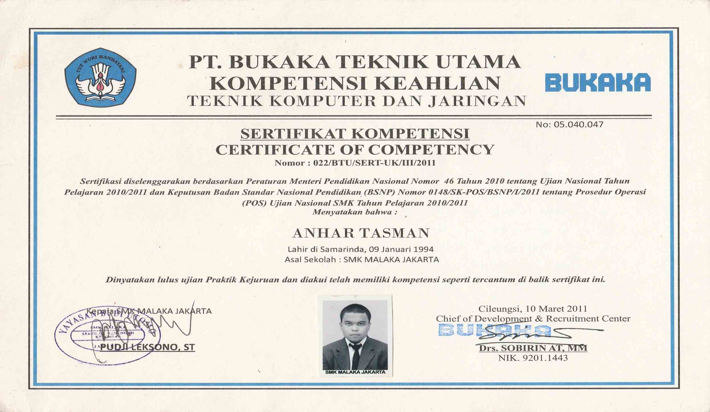 CERTIFICATE OF COMPETENCY