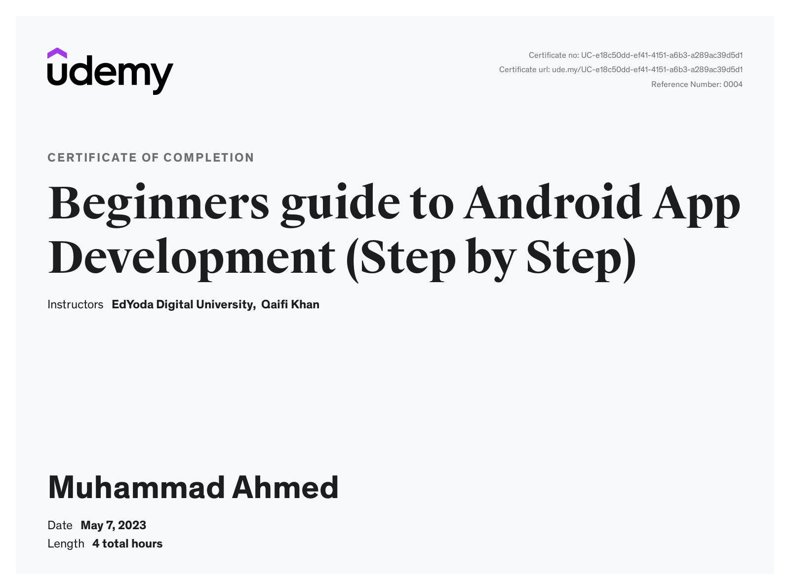Udemy Android Application Develop Certificate