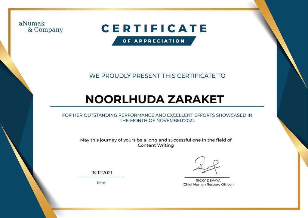 Certificate of Appreciation